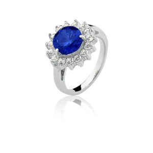 Anel Rainha Redondo Azul Safira