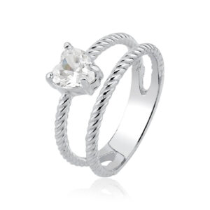Anel Duplo Coração Zirconia Cristal