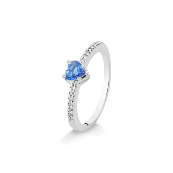 Anel Coraçao Cravejado Azul Safira