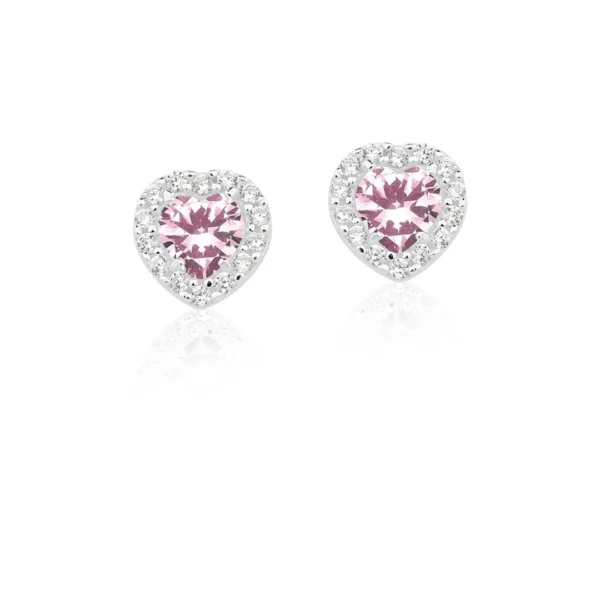 Brinco Princesa Coração Cristal Rosa