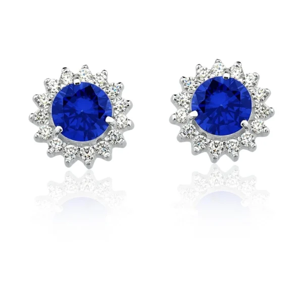 Brinco Rainha Redondo Azul Safira