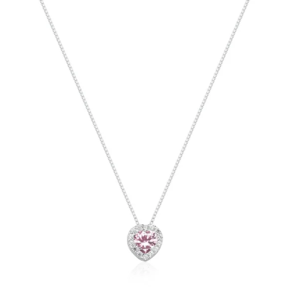Colar Princesa Coração Zircônia Cristal Rosa