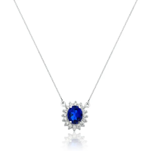 Colar Rainha Oval Azul Safira