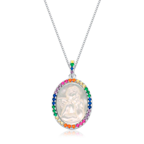 Colar Oval Madre P Santo Anjo Multicolor