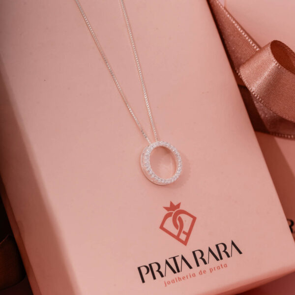 Colar Pingente Circular com Zirconia