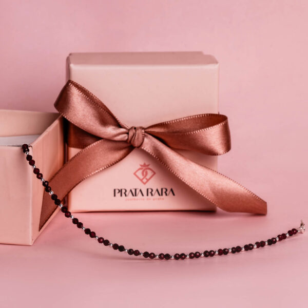 Pulseira Pedras Natural e Bolinhas Granada Marrom