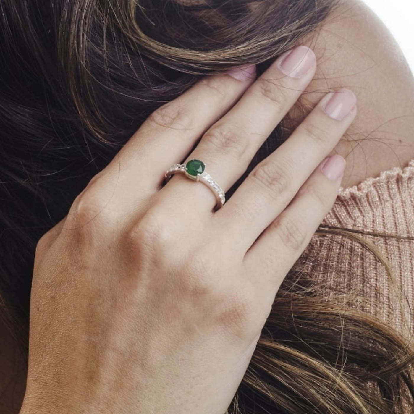 Anel Solitario Tiffany Verde Esmeralda - Imagem 2