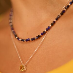 COLAR PEDRAS NATURAIS E BOLINHAS GRANADA AZUL SAFIRA