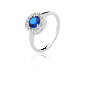 Anel Princesa Redondo Azul Safira