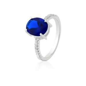 Anel Oval Azul Safira