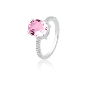 Anel Oval Cristal Rosa