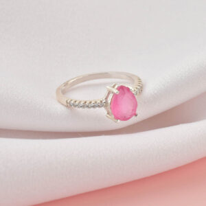 Anel Gota 7x9 Safira Rosada Milk