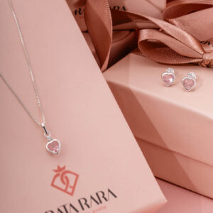 Conjunto Coracao C/ Zircônia Rosa