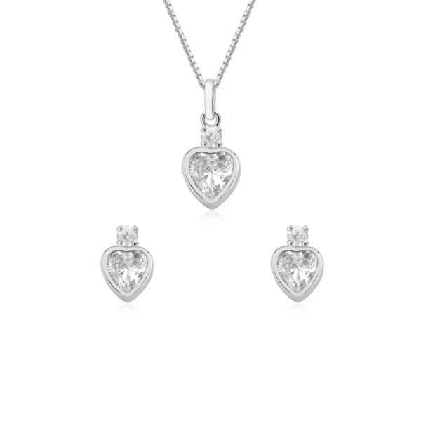 Conjunto Coração c/ Zirconia Cristal