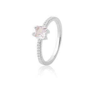 Anel Solitario Carrê 14 Cristais Cravejados Cristal Rosa