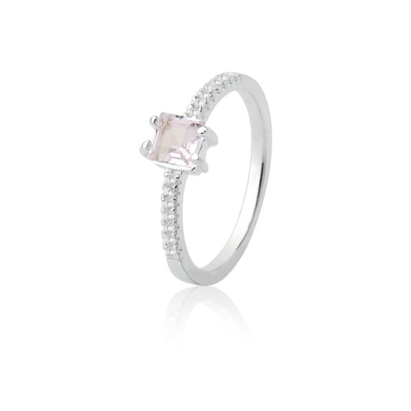 Anel Solitario Carrê 14 Cristais Cravejados Cristal Rosa