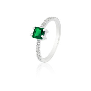 Anel Solitario Carrê 14 Cristais Cravejados Verde Esmeralda