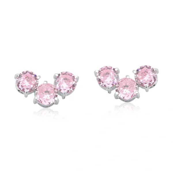 Brinco 3 Marias Zircônia Cristal Rosa