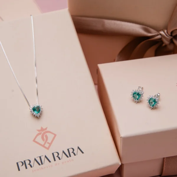 Conjunto Coração 3 Garras Turmalina Paraiba
