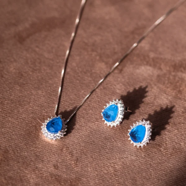 Conjunto Gota Pedra Fusion Azul