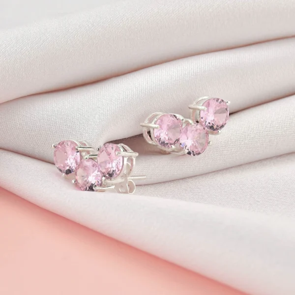 Brinco 3 Marias Zircônia Cristal Rosa - Imagem 2