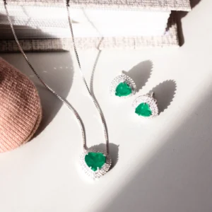 Conjunto Coração Pedra Fusion Turmalina