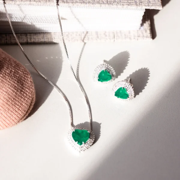 Conjunto Coração Pedra Fusion Turmalina