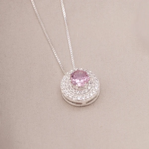 Colar Chuveirinho Cravejado Ponto de Luz Rosa