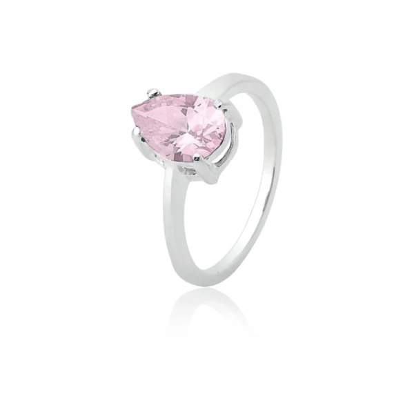 Anel Gota Cristal Rosa
