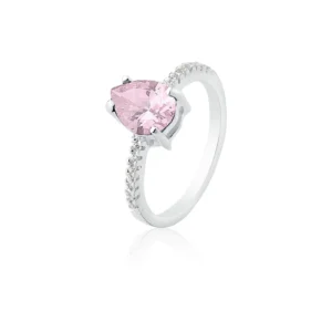Anel Gota 7x9 Cristal Rosa