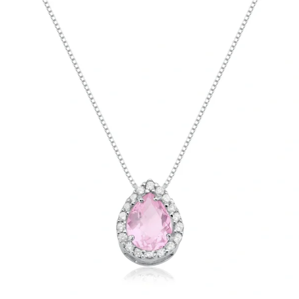 Colar Princesa Gota Cristal Rosa