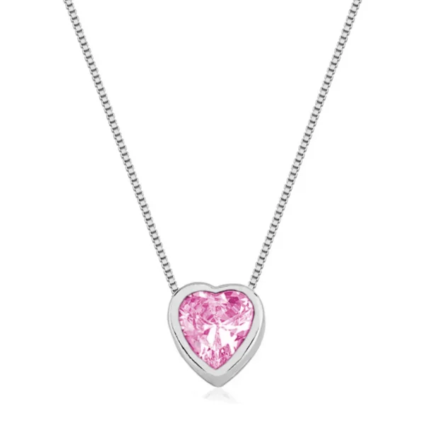 Colar Coração Grande Rosa