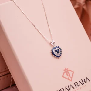 Colar Coração Cravejado Azul Safira
