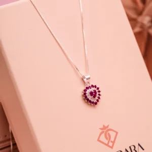 Colar Coração Cravejado Vermelho Rubi