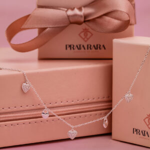 Pulseira 5 Corações lisos e Cravejados