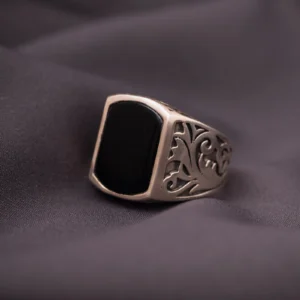 Anel Pedra Onix Grande Texturizado