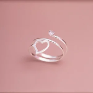 ANEL FALANGE DUAS VOLTAS CORAÇÃO VAZADO PONTO DE LUZ