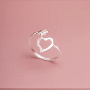 ANEL FALANGE CORAÇÃO VAZADO E FLOR