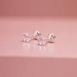 BRINCO SEGUNDO FURO PRATA 925 PONTO DE LUZ ZIRCÔNIA 4MM