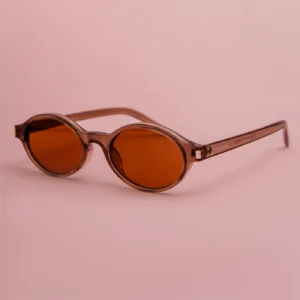 OCULOS DE SOL OVAL MARROM DETALHE PRATEADO