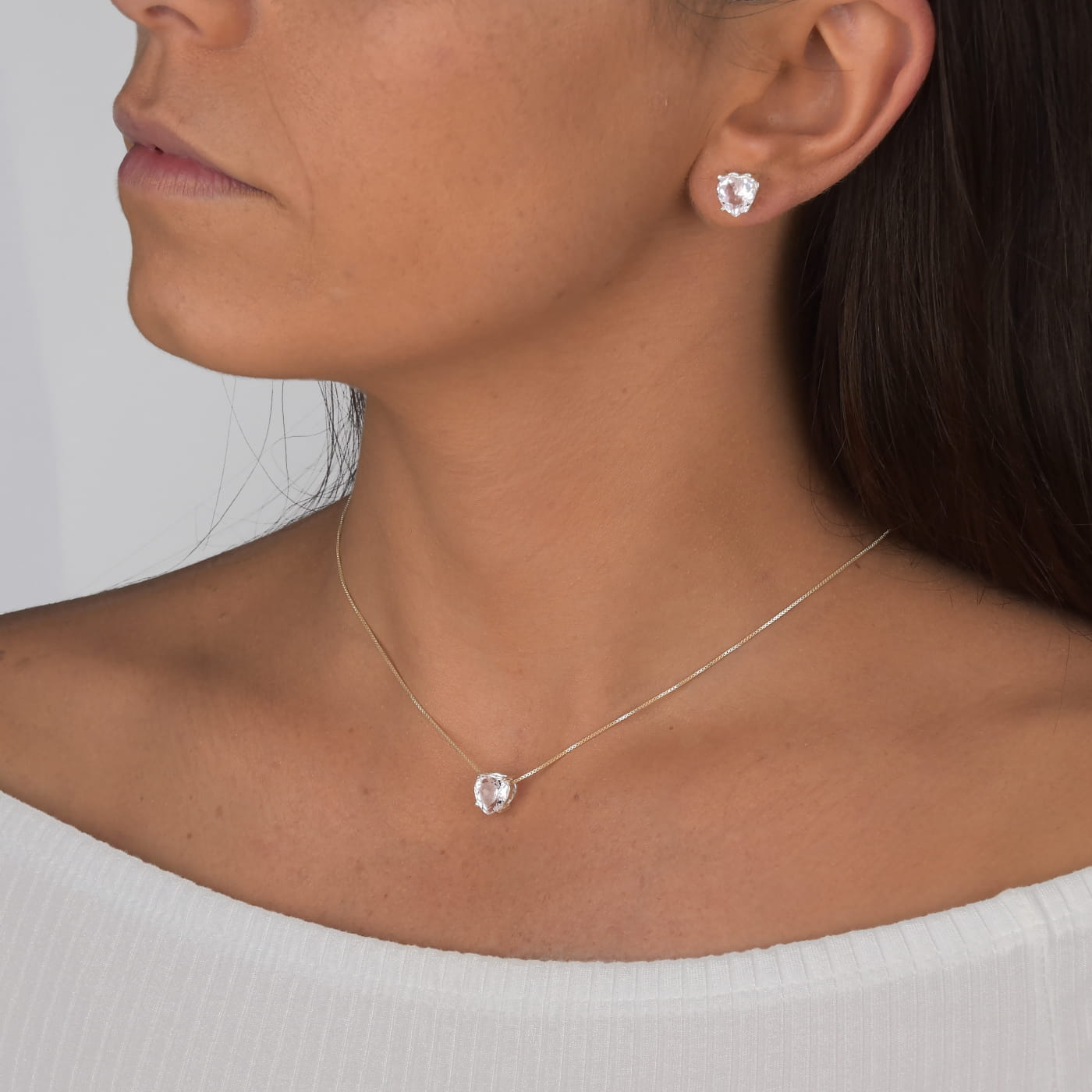 BRINCO PONTO DE LUZ CORAÇÃO CRISTAL ROSA - Imagem 3