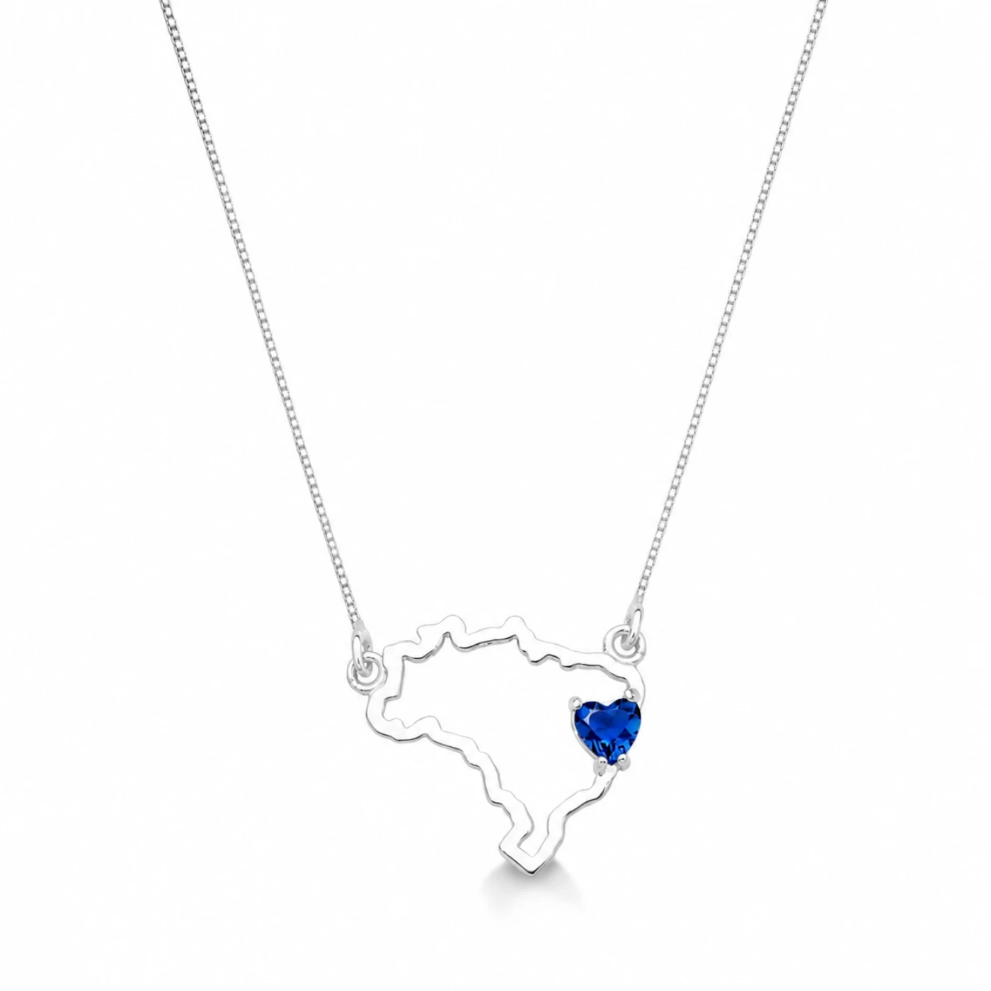 COLAR MAPA DO BRASIL VAZADO AZUL SAFIRA